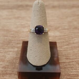 Amethyst Gemstone 10K Gold Ring with Diamond Accents